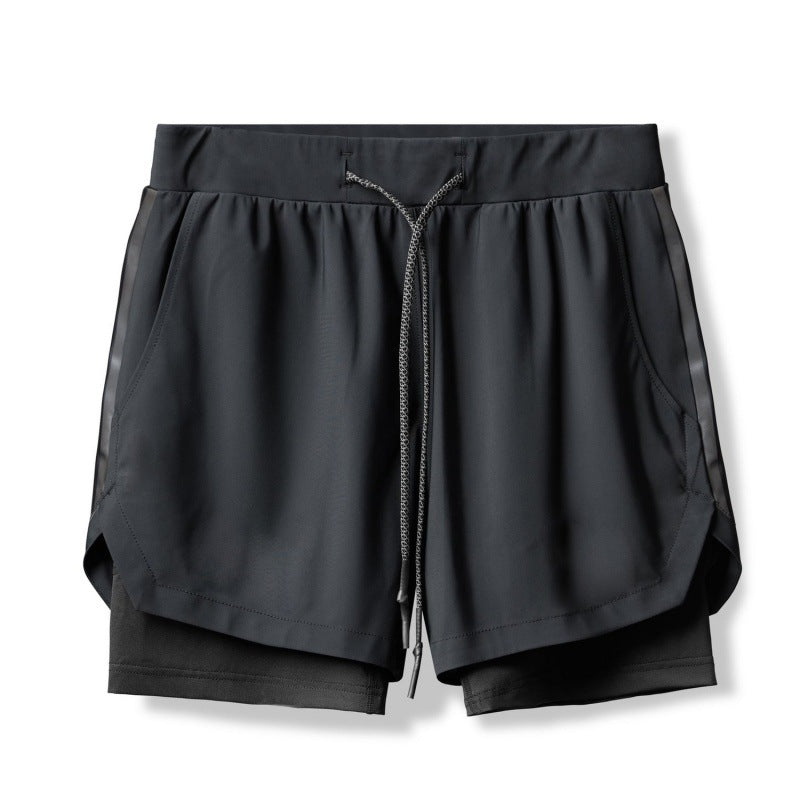 Black shorts with a drawstring on a white background
