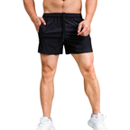 Person wearing black shorts on a white background