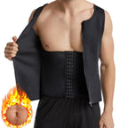 Black waist trainer being worn by a person on a white background with a fiery ball of fire graphic.