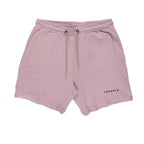 Pink shorts with a brand logo on a white background