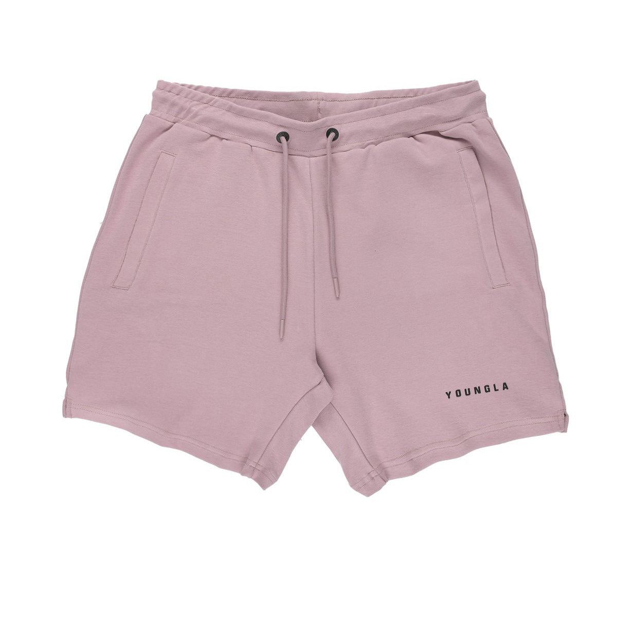 Pink shorts with a brand logo on a white background