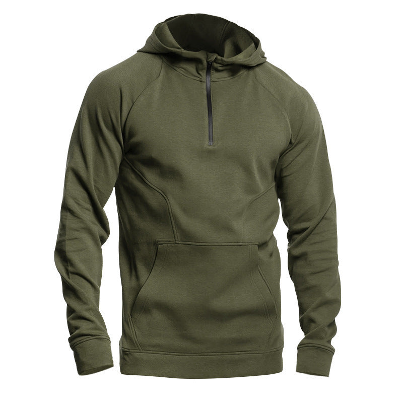 Green hoodie with a zipper on a white background
