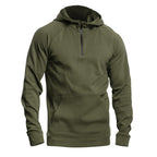 Green hoodie with a zipper on a white background