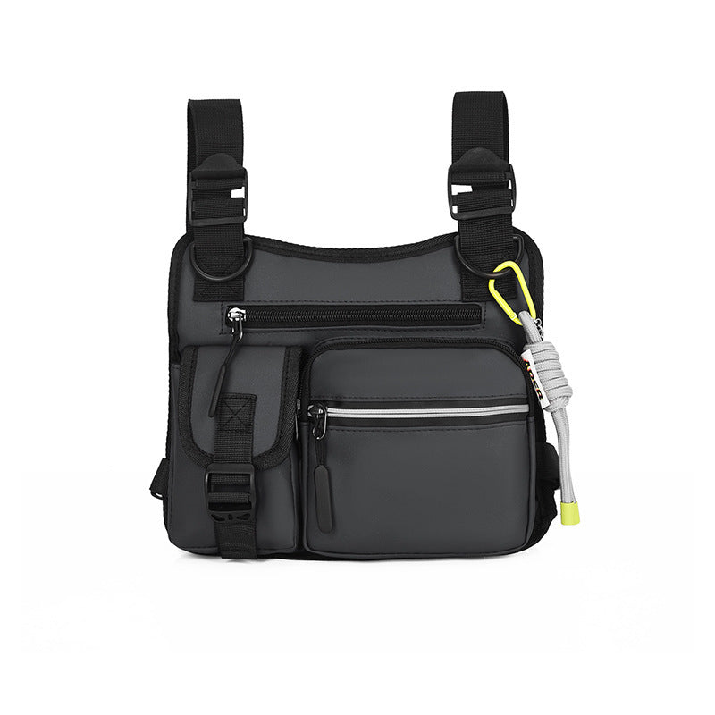 Black backpack with straps on a white background