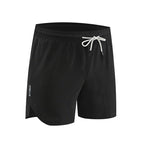 Black shorts with a drawstring on a white background