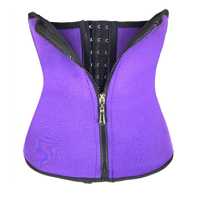 Purple waist trainer with black zipper on a white background